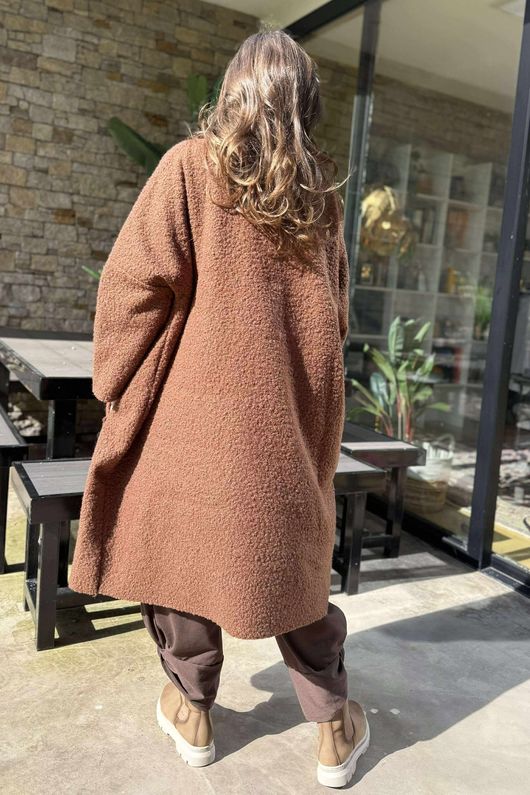  Boucle Single Breasted Coatigan Conker -